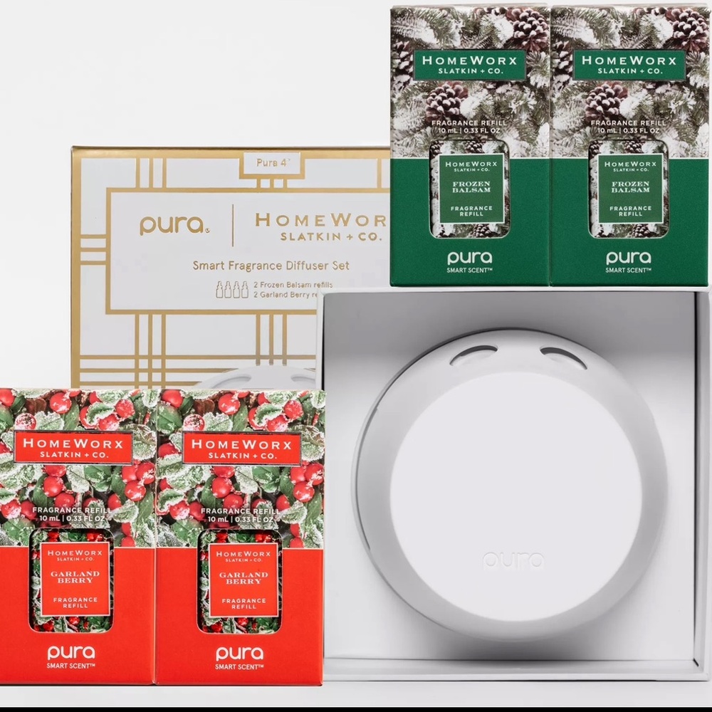 PURA X HOMEWORKS BY SLATKINS NWT diffuser & 4 refills home fragrance set